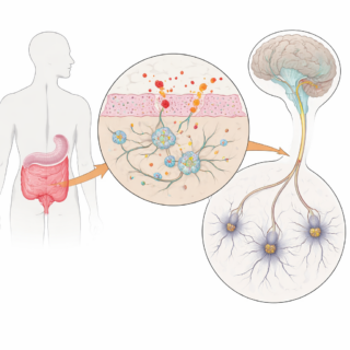 A schematic image that shows the connection of intestinal neurons with brain neurons.